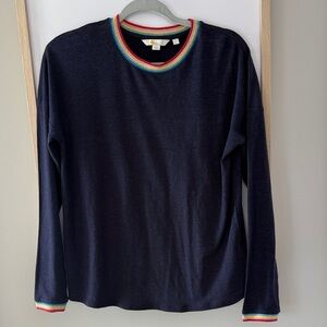 BODEN Navy Blue long sleeve with colorful stripe trim 🌈 Size SMALL